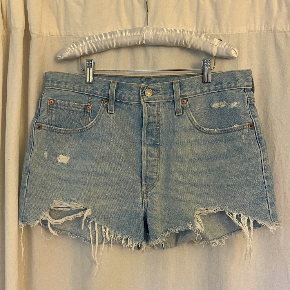 Levi's Light Blue Distressed Jean Cut off Shorts